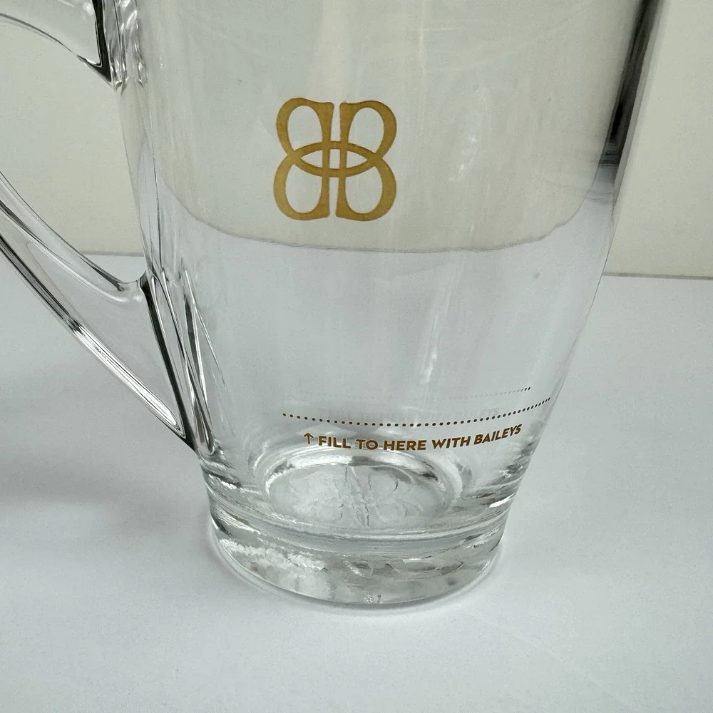 Baileys Glass Mugs Set of 2‎ Irish Cream Handled 8 oz w/ Fill Line Clear Barware